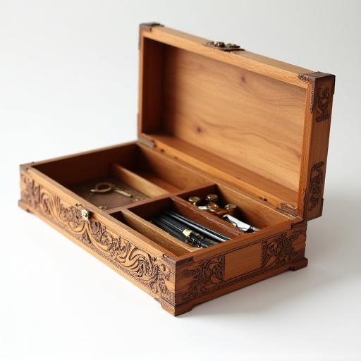Boîte de rangement élégante en bois sculpté, pour bureau ou salon